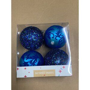 Holiday Lane Patina Plastic Blue Decorated Ball Ornaments Set of 4 Multi NWT
